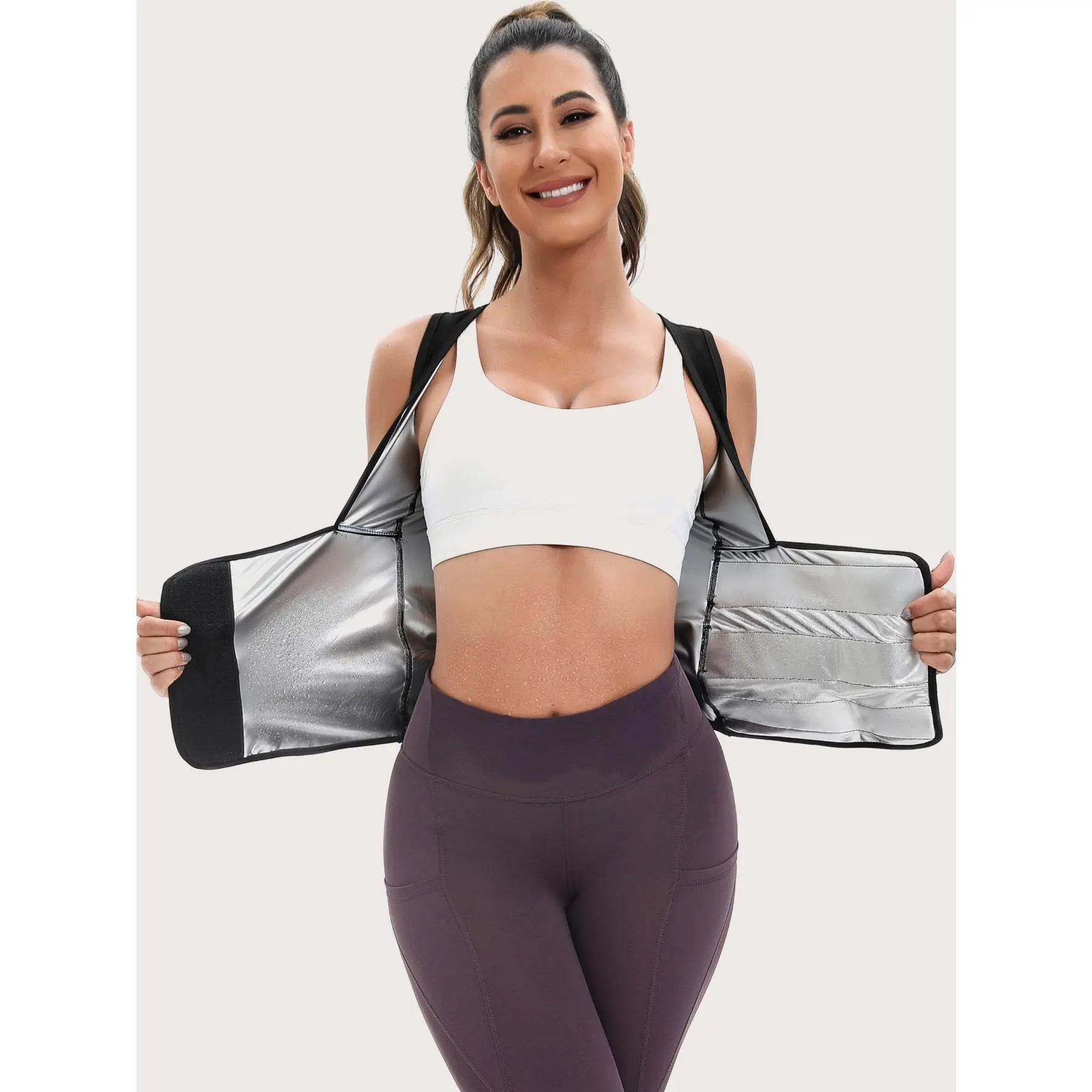 Women's Zip-Up Sauna Sweat Vest Compression Top Gym
