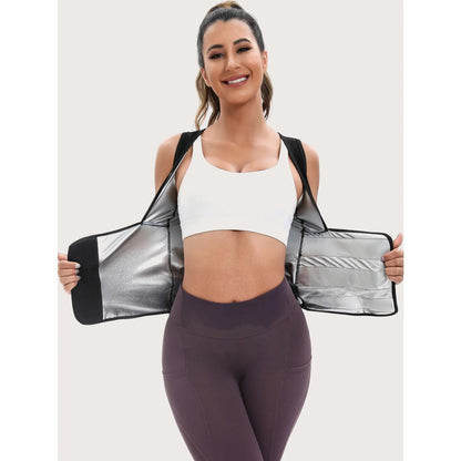 Women's Zip-Up Sauna Sweat Vest Compression Top Gym