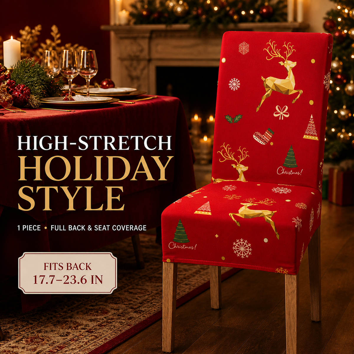 🎄Transform Your Dining Room in Seconds!🪑Christmas High-Stretch Dining Chair Cover