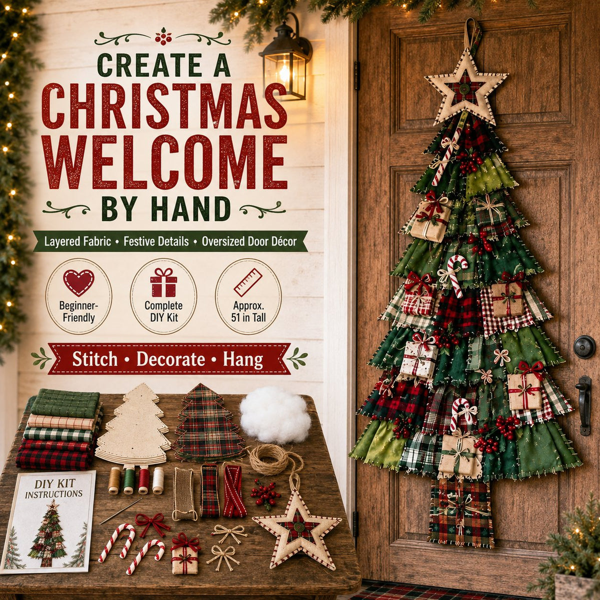 🎄 DIY Oversized Patchwork Christmas Tree Door Hanging Kit – 51" Holiday Craft ✨
