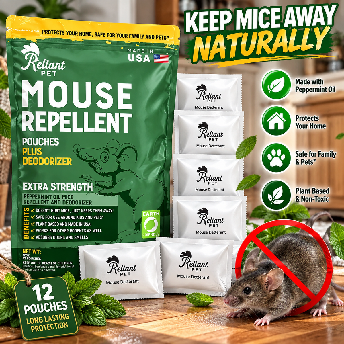 Mouse Repellent Pouches  - Made With Peppermint - USA
