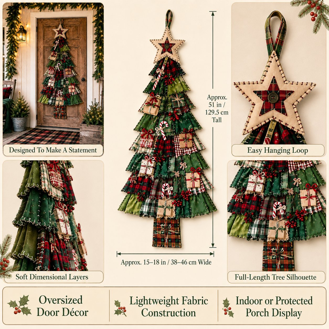 🎄 DIY Oversized Patchwork Christmas Tree Door Hanging Kit – 51" Holiday Craft ✨