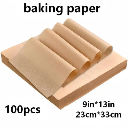 100 Pcs Nonstick Silicone Coated Parchment Baking Oil Sheets, 2 Sizes