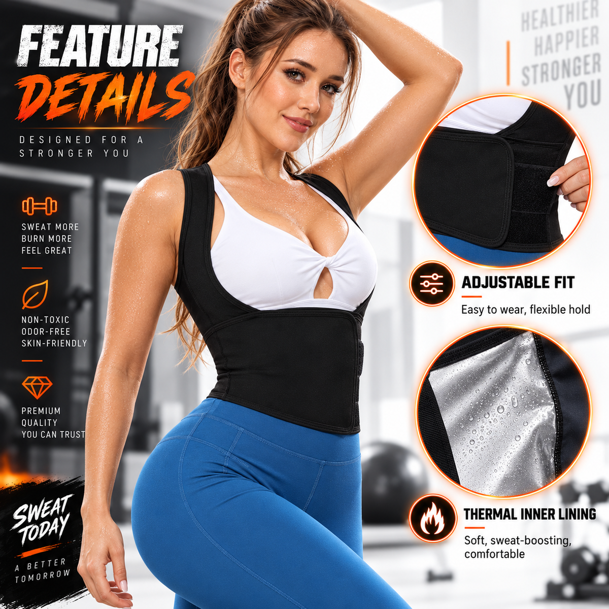 Women's Zip-Up Sauna Sweat Vest Compression Top Gym