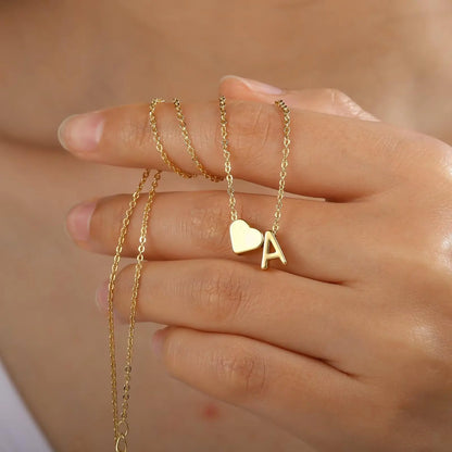 Turandoss Initial Heart Necklace for Women, Gold