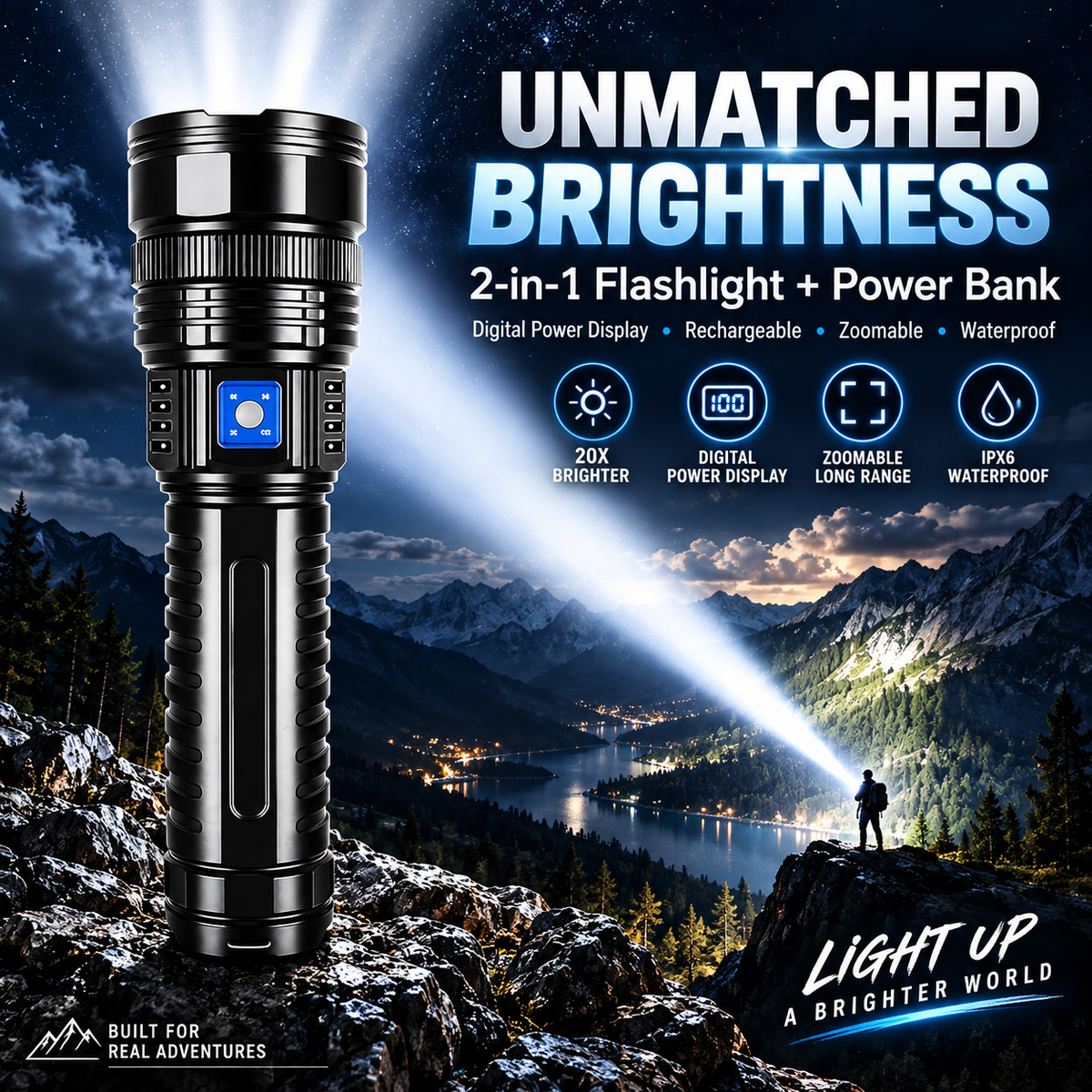 Hoodink 2-in-1 Portable Strong Flashlight Power Bank - USB Port