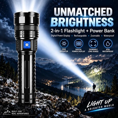 Hoodink 2-in-1 Portable Strong Flashlight Power Bank - USB Port