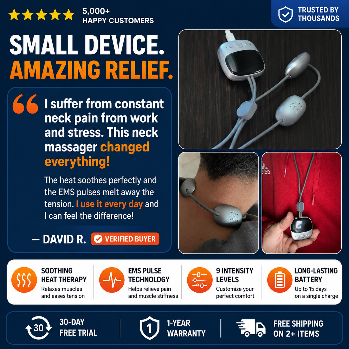 🔥 Relieve Neck Tension Anytime, Anywhere|Smart Heat Therapy & EMS Massage In One Lightweight Device