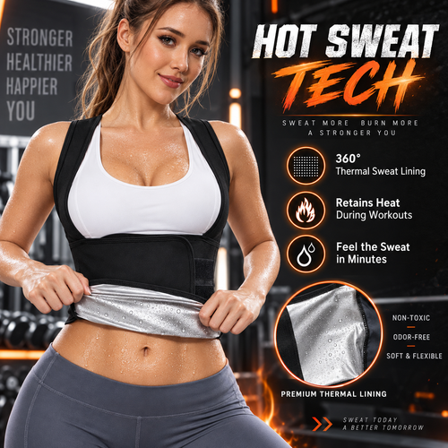 Women's Zip-Up Sauna Sweat Vest Compression Top Gym