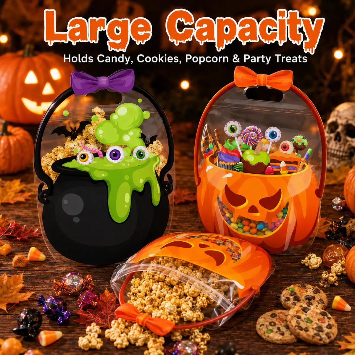 12/24/36/48/60 Pcs Halloween Plastic Goodie Bags,Trick or Treat Candy Bags