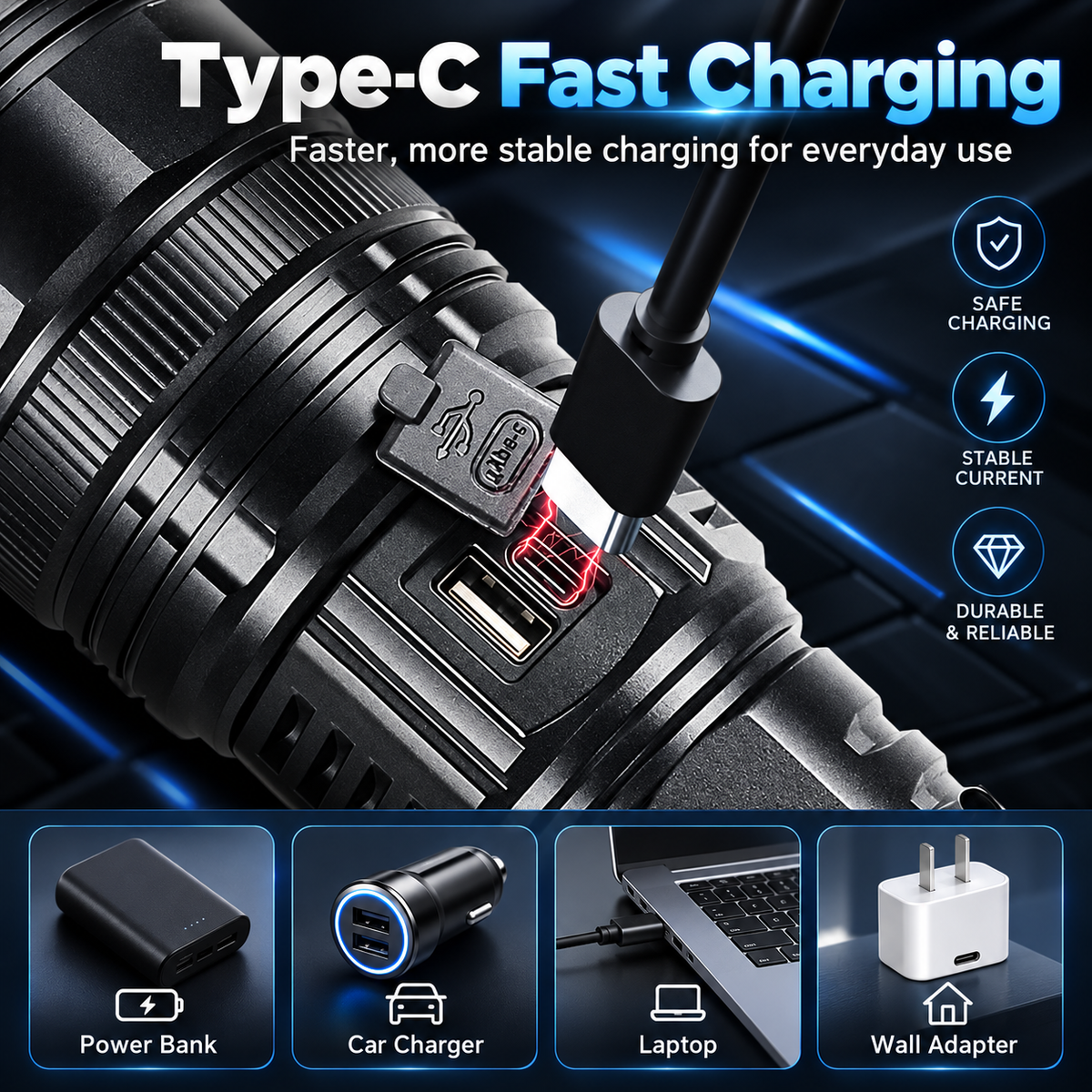Hoodink 2-in-1 Portable Strong Flashlight Power Bank - USB Port