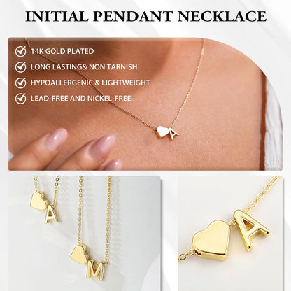 Turandoss Initial Heart Necklace for Women, Gold