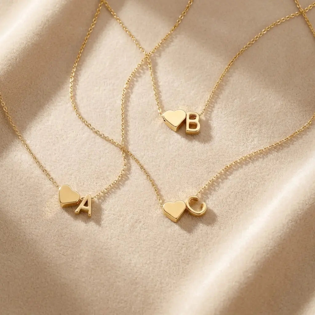 Turandoss Initial Heart Necklace for Women, Gold