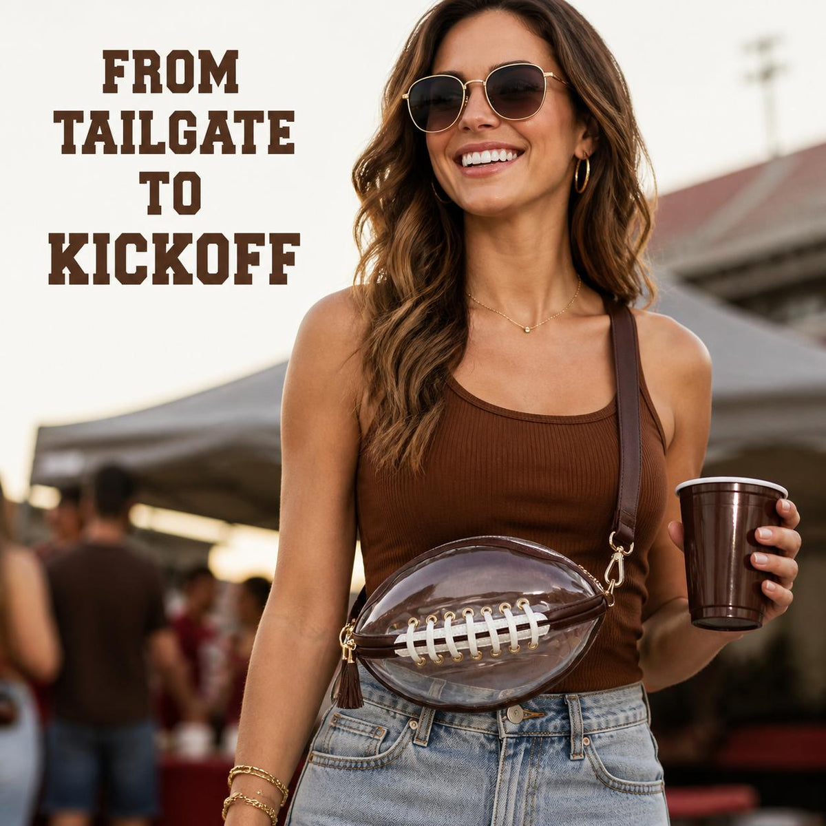 Clear Football Shaped Crossbody Bag, Transparent PVC Stadium Bag with Adjustable Strap, Game Day Crossbody Purse for Sports Events, Concerts, Outdoor Activities & Summer Travel.