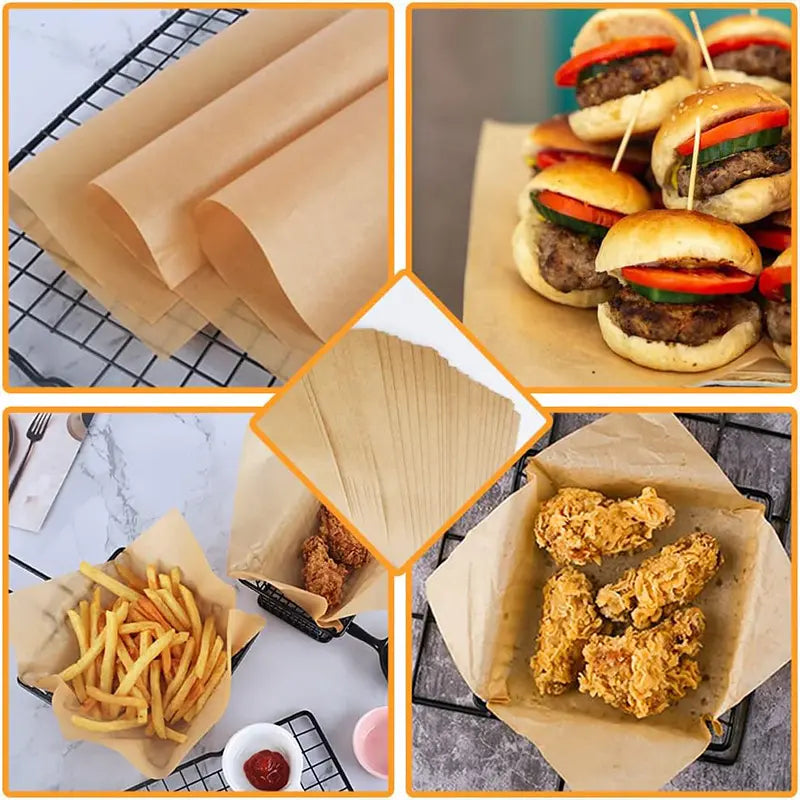 100 Pcs Nonstick Silicone Coated Parchment Baking Oil Sheets, 2 Sizes