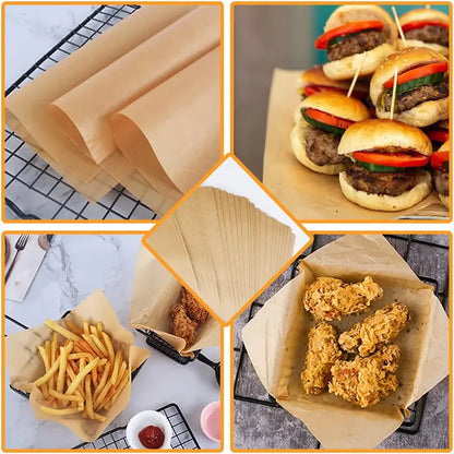 100 Pcs Nonstick Silicone Coated Parchment Baking Oil Sheets, 2 Sizes