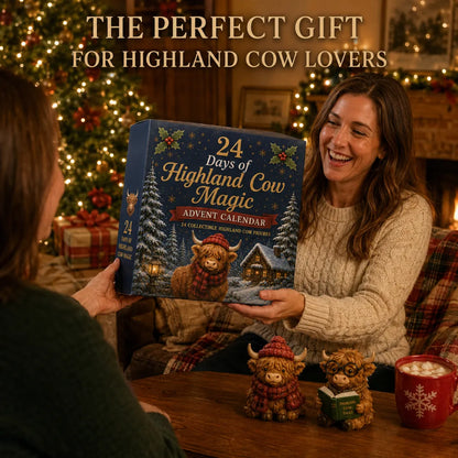 24-Day Highland Cow Advent Calendar – Mini Christmas Cow Figures Countdown Gift for Collectors & Farmhouse Decor Lovers
