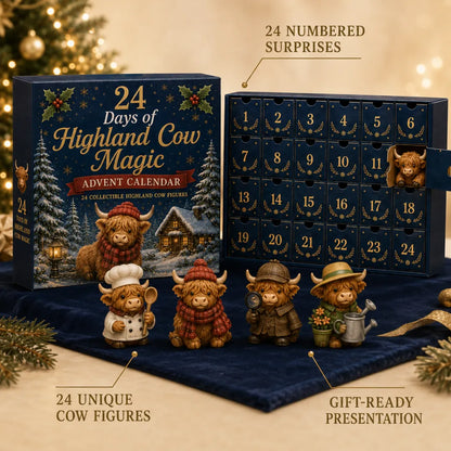24-Day Highland Cow Advent Calendar – Mini Christmas Cow Figures Countdown Gift for Collectors & Farmhouse Decor Lovers