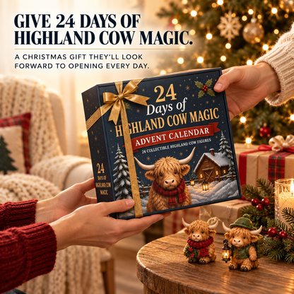 24-Day Highland Cow Advent Calendar – Mini Christmas Cow Figures Countdown Gift for Collectors & Farmhouse Decor Lovers