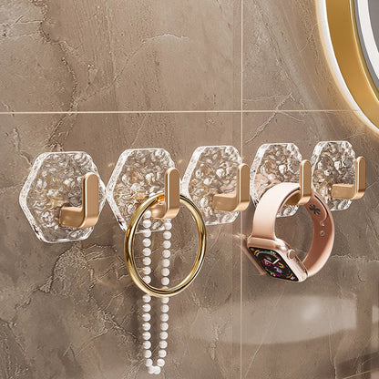 Glacier Ripple No-Drill Adhesive Hooks – Crystal-Look Decorative Wall Storage