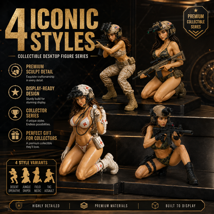 ❤️The Beauty of Tactics Handcrafted✨Female Military Figurine, Detailed Desktop Collectible Statue & Premium Display Decor