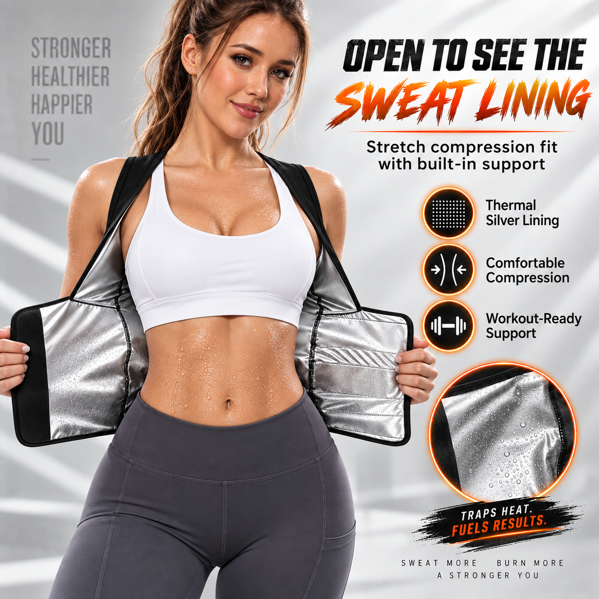 Women's Zip-Up Sauna Sweat Vest Compression Top Gym