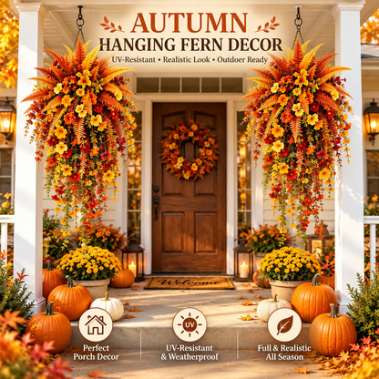 🔥On Sale Only Today 🍂 🍁 Fall Artificial Hanging Flower Basket Set for Front Door Porch Decor 🍂