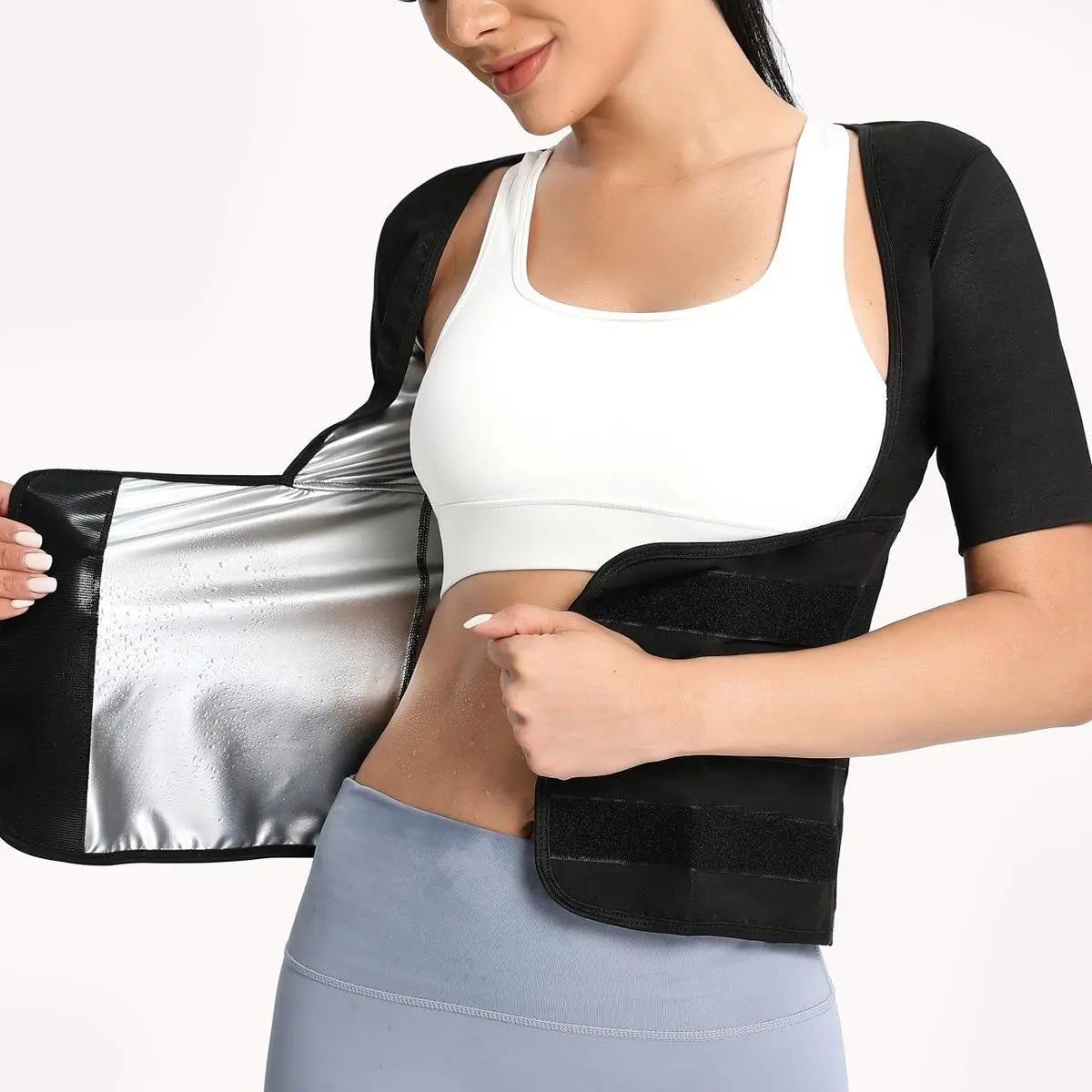 Women's Zip-Up Sauna Sweat Vest Compression Top Gym