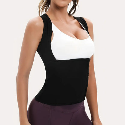 Women's Zip-Up Sauna Sweat Vest Compression Top Gym