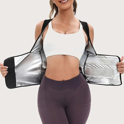 Women's Zip-Up Sauna Sweat Vest Compression Top Gym