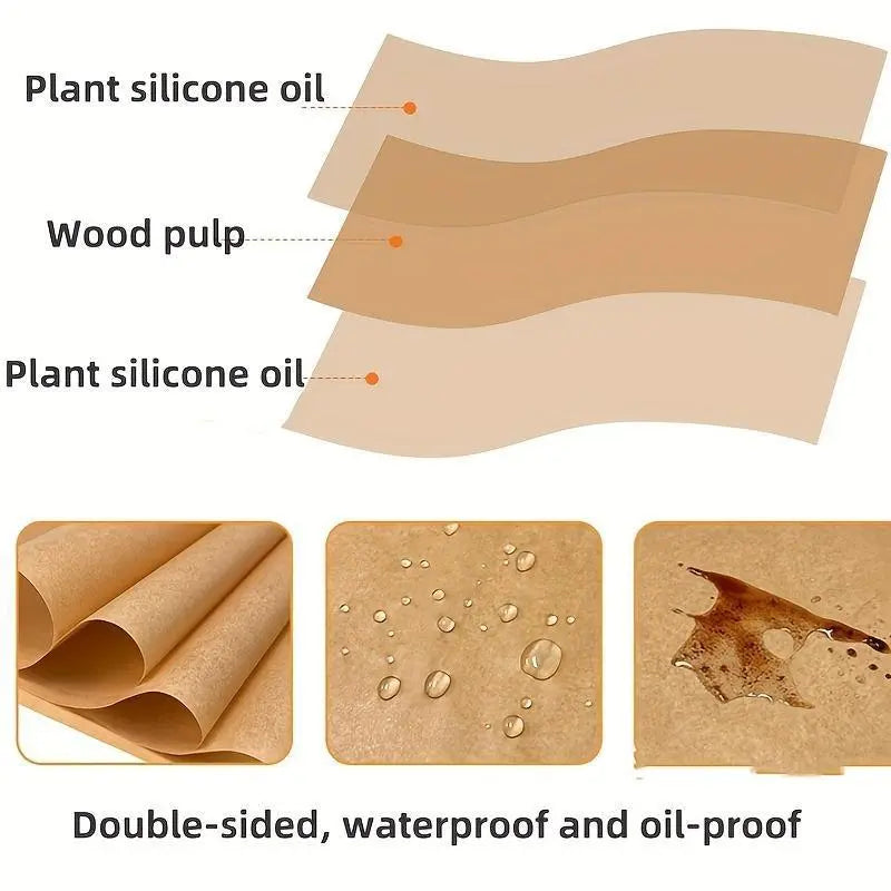100 Pcs Nonstick Silicone Coated Parchment Baking Oil Sheets, 2 Sizes