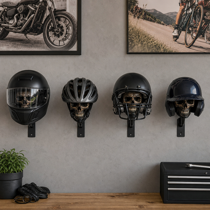 💀 Motorcycle Skull Helmet Holder – Garage Display Wall Mount